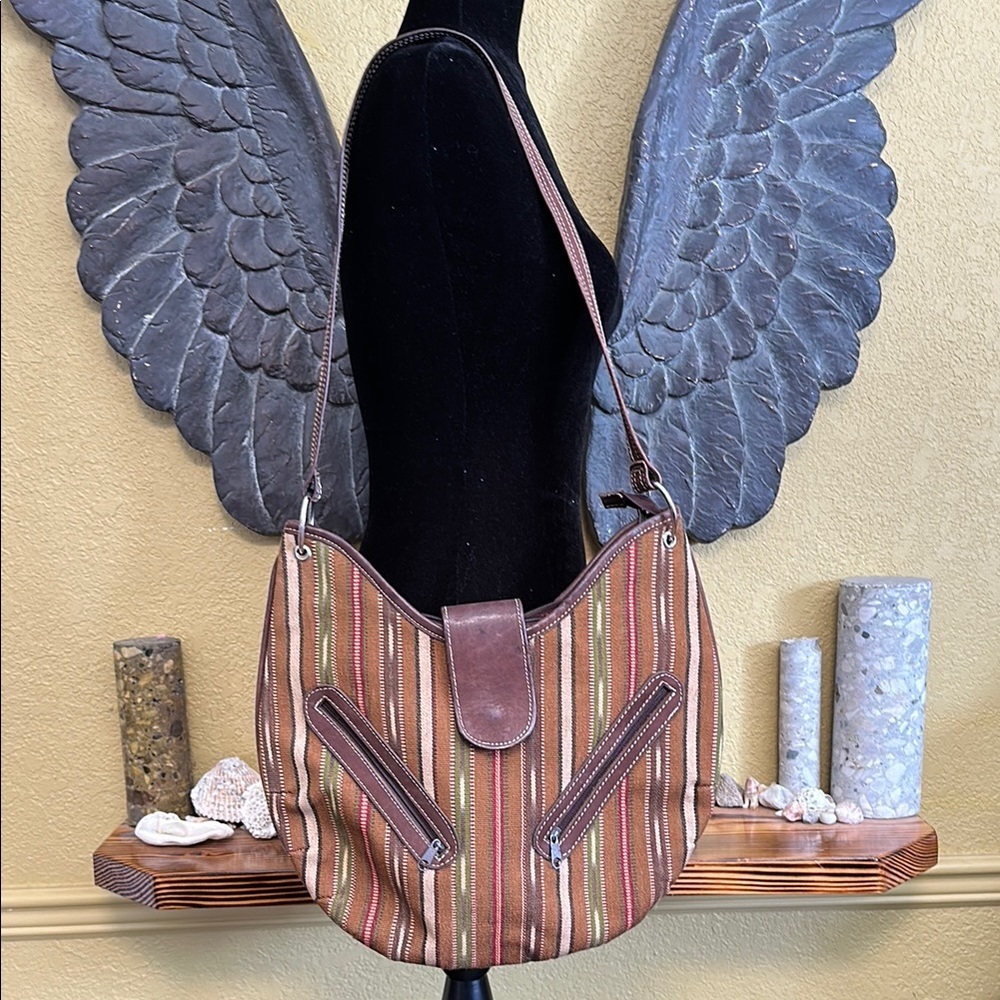 CC Striped Brown Shoulder Bag